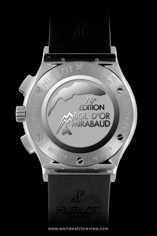 Hublot Classic Fusion Bol d'Or Mirabaud Automatic Chronograph Watch in Titanium (Ref. 521.NQ.1717.QR.BOM14, engraved case back)