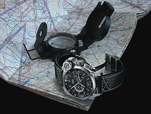Oris BC4 Flight Timer (laying on a map)