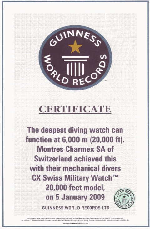 CX Swiss Military 20,000 Feet (Guinness book of records certificate)