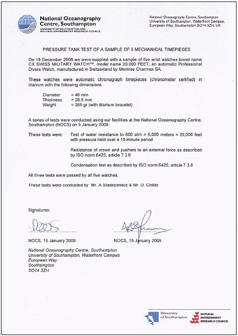 CX Swiss Military 20,000 Feet (NOC certificate)