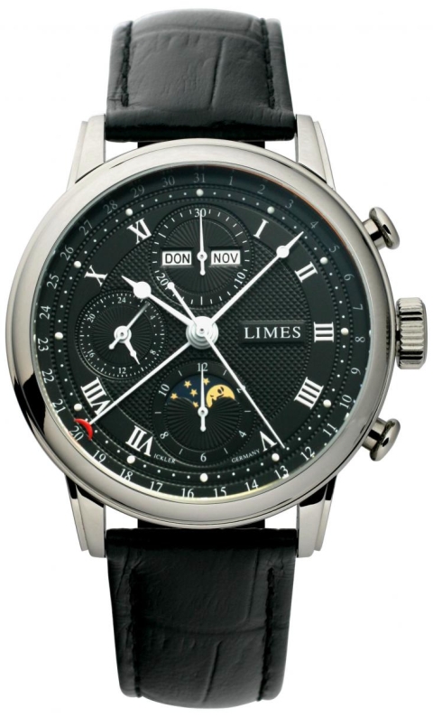 Limes Pharo Full Calendar Chronograph with Moonphase (black dial, full view)