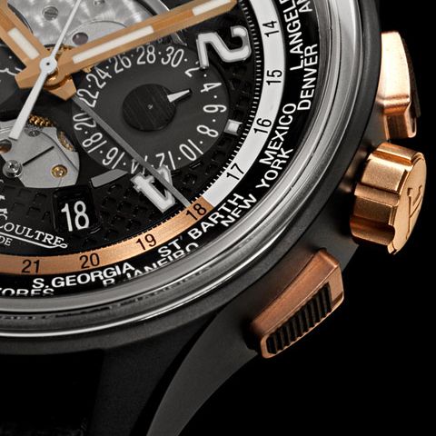 Jaeger-LeCoultre AMVOX5 World Chronograph (detailed view: crown, pushpieces and a part of the dial)