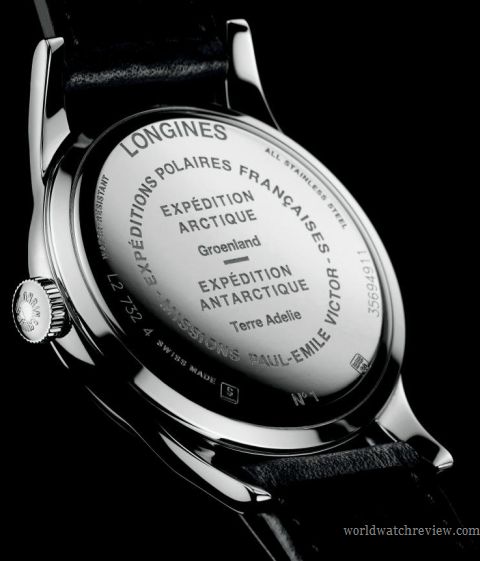 Longines Expeditions Polaires Francaises — Missions Paul-Emile Victor (engraved case back)