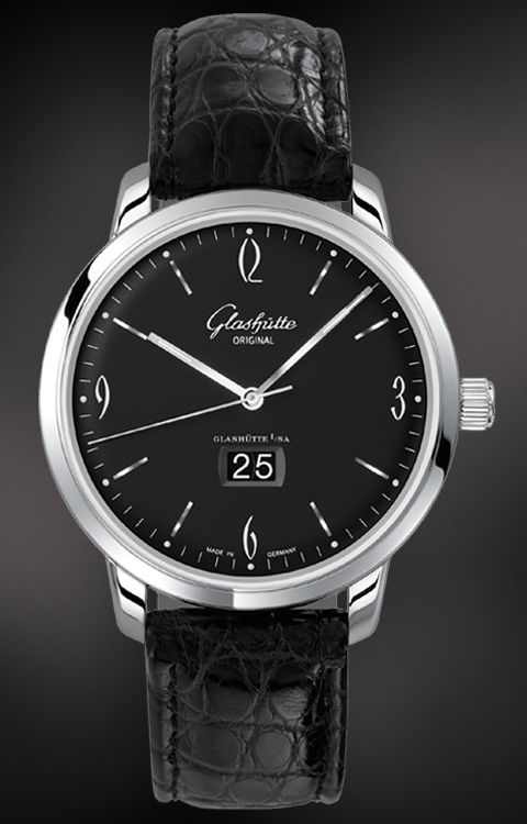 Glashütte Original Senator Sixties Panorama Date with black dial (ref. 39-47-03-02-04)