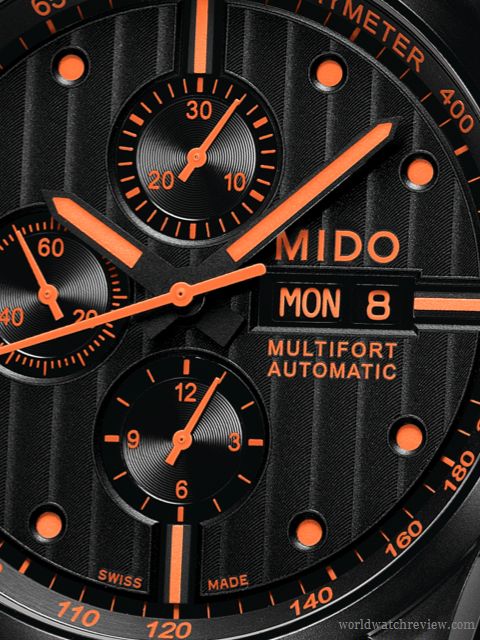 Mido Multifort PVD Special Edition Chronograph (dial, detailed view)