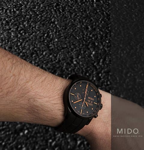 Mido Multifort PVD Special Edition Chronograph (ref. M005.614.37.051.01, wrist shot photo)
