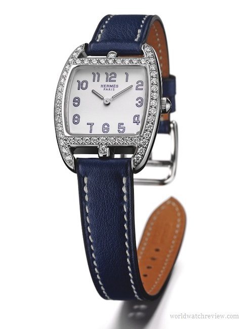 Hermes Cape Cod Tonneau Bleu de Malte with diamonds-set bezel