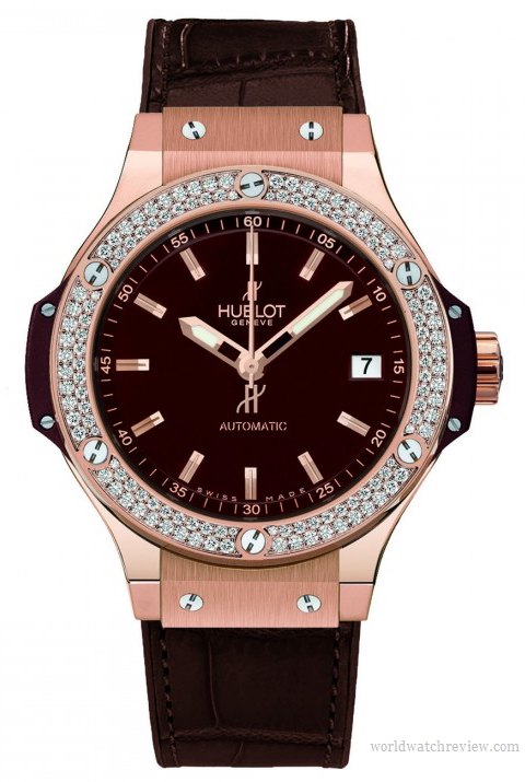 Hublot Big Bang 38 mm in rose gold and diamonds (front view)