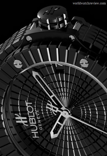 Hublot Big Bang Black Caviar (the crown and dial, detail)