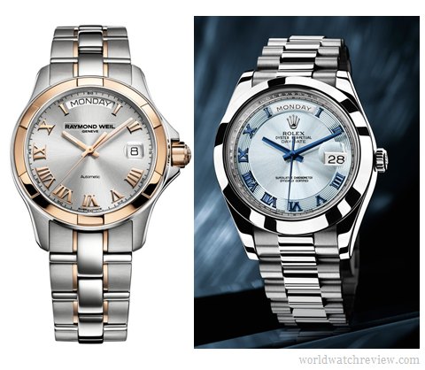 Raymond Weil Day-Date (2965 SG5 00658) and the Rolex Perpetual Day Date