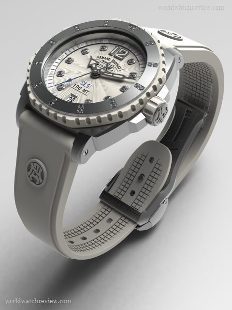 Armand Nicolet SL5 in steel, diamonds and rubber (9613C-AG-G9615B)