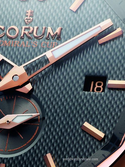 Corum Admiral's Cup Legend 42 (barleycorn guilloche dial, detail)