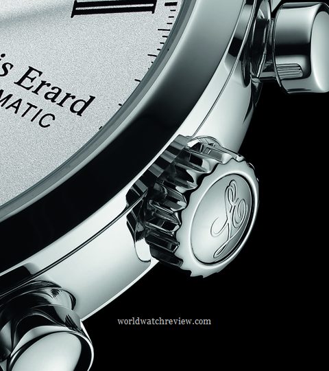 Louis Erard Excellence Moon Phase 24 Hour (branded setting crown, detailed view)