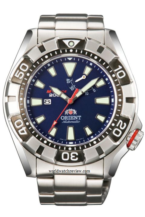 Orient M-Force 200M (front view, EL03001D, navy blue dial)