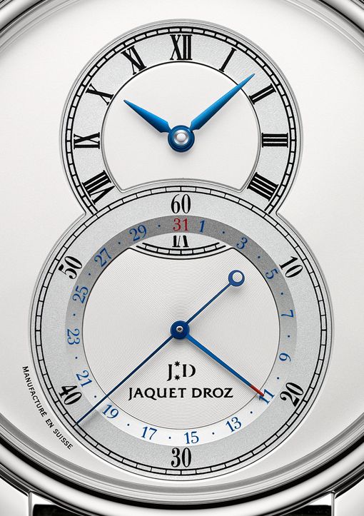 Jaquet Droz Grande Seconde Quantieme (white dial, detail)