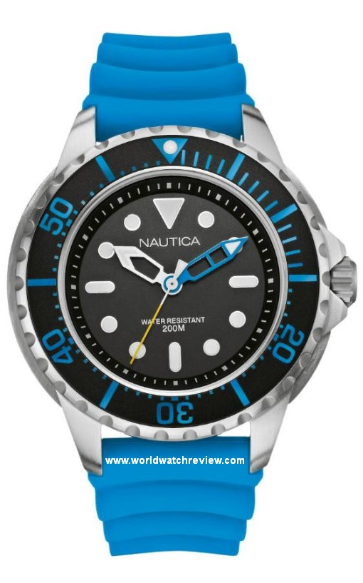Nautica NMX 650 200M Quartz diving watch (front view, electric blue strap)