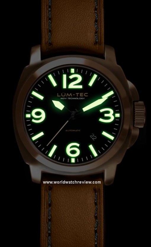 Lum-Tec M Bronze M54 wrist watch (dial glowing in the dark)