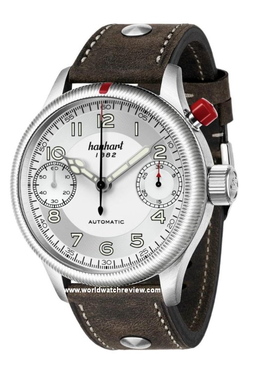 Hanhart Pioneer MonoScope Automatic Chronograph watch (silver dial, notched bezel)