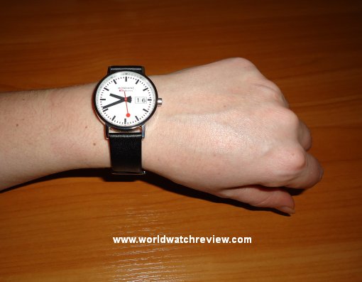 Mondaine Classic Big Date, wrist shot, front