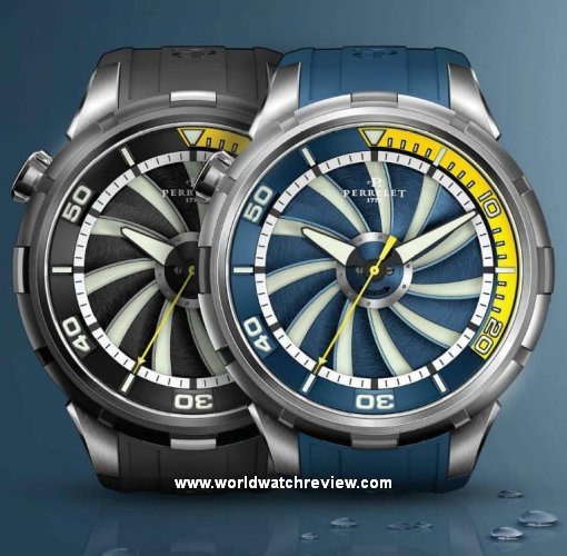 Perrelet Turbine Diver 300M (front view, blue strap and dial)