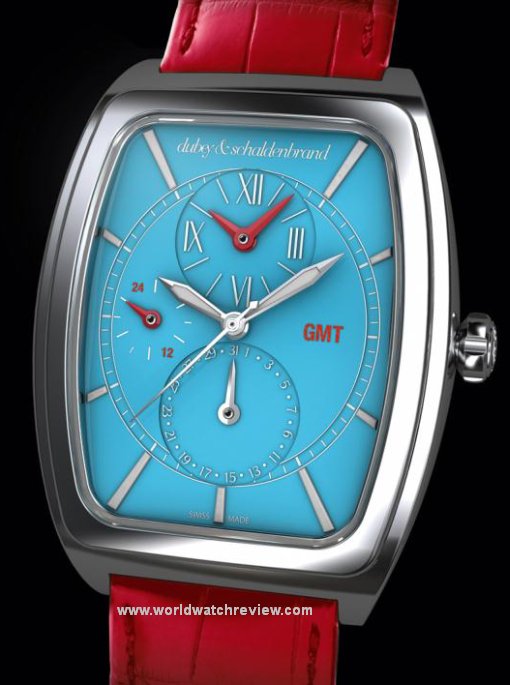 Dubey & Schaldenbrand Dome GMT (blue dial and red leather strap)