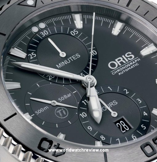 Oris Aquis Titan Chronograph (dial, detail)
