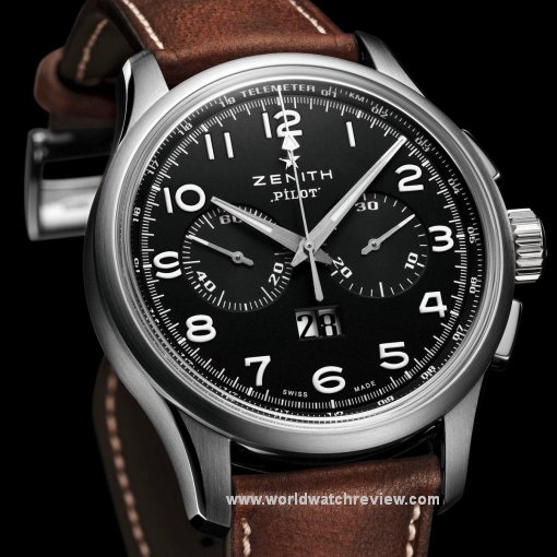 Zenith Pilot Big Date Chronograph (Ref. 03.2410.4010/21.C722, brown leather strap)