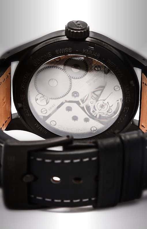 Glycine KMU 48 Black Hand-Wound Limited Edition (3905.99AT.LB90, sapphire case back cover)