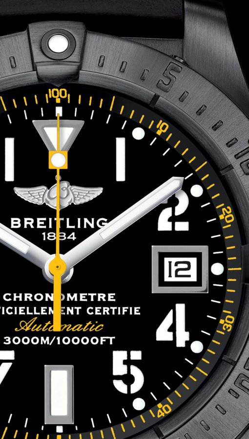 Breitling Avenger Seawolf Blacksteel Code Yellow (dial fragment)