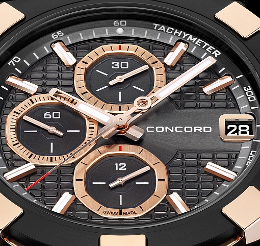 Concord C1 Chronograph Black & Gold (dial fragment)