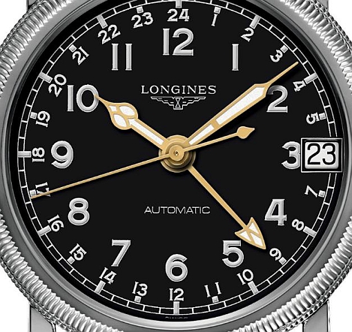 Longines Avigation Oversize Crown GMT (close-up photo)