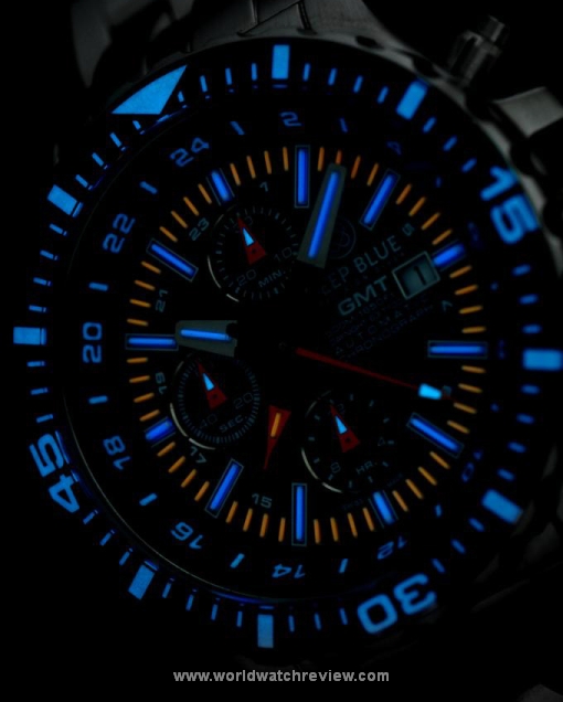 Deep Blue Daynight T-100 GMT Chronograph (black dial, glowing)