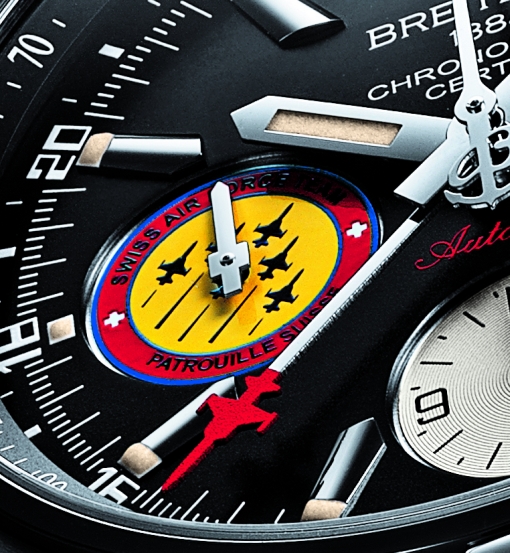 Breitling Chronomat 44 GMT Patroulle Suisse 50th Anniversary (dial, SAF PS logo)