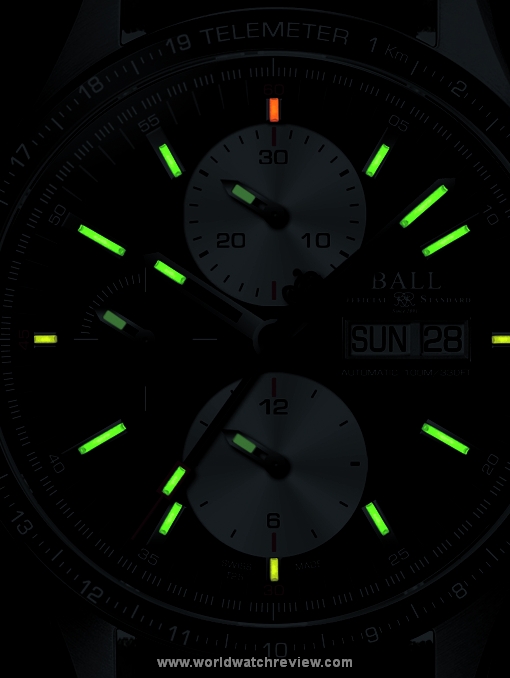 Ball Fireman Storm Chaser Pro (dial, H3 tritium tubes glowing)
