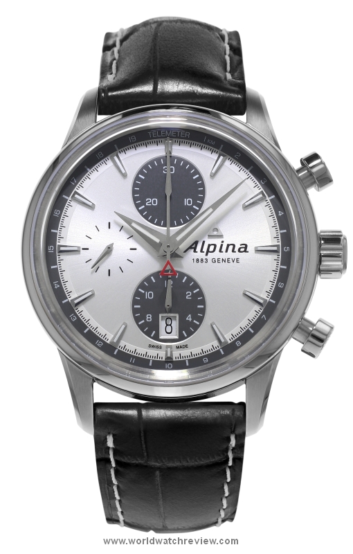 Alpina Alpiner Chronograph (black leather strap, front view)