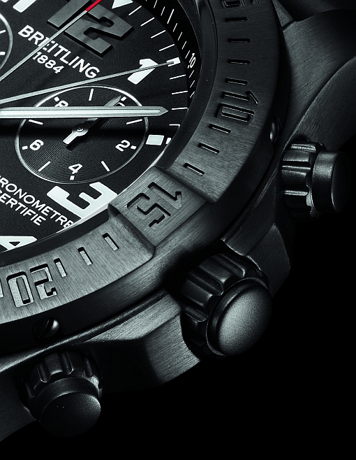 Breitling S3 ZeroG Chronograph in black titanium (setting crown)