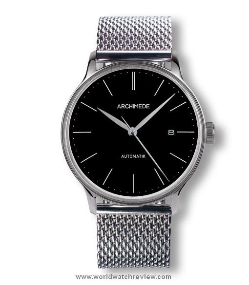 Archimede 1950's (black dial, steel mesh bracelet)