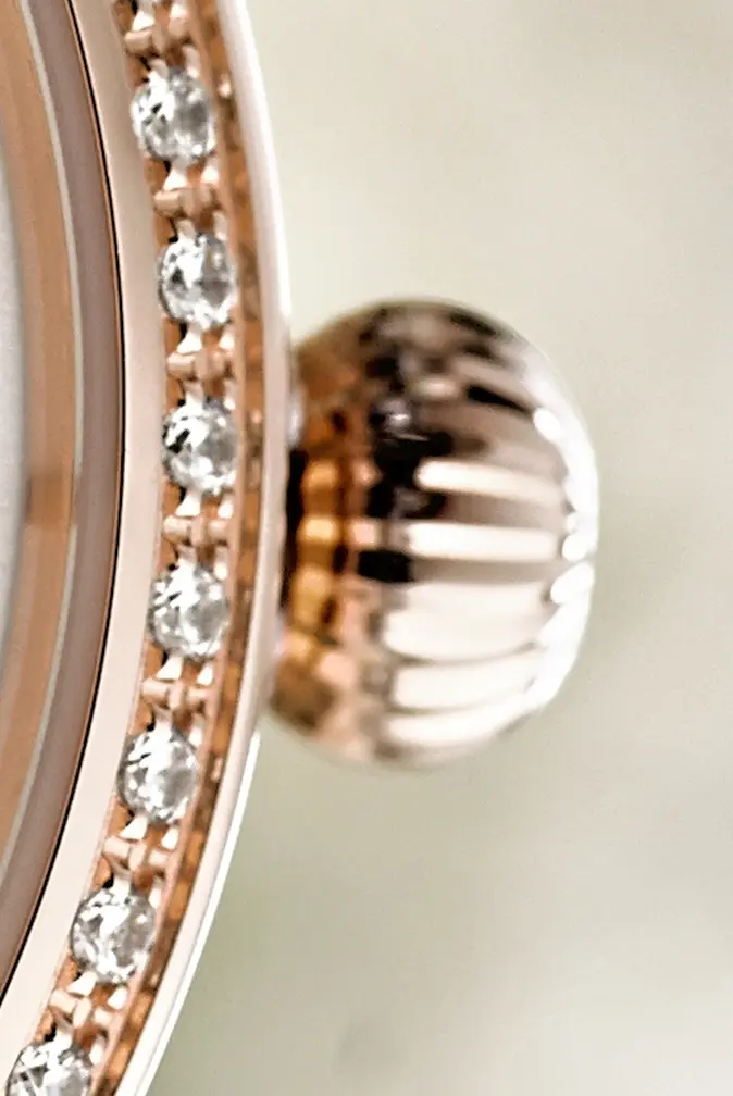 Frederique Constant Slimline Moonphase Manufacture Ladies (crown and bezel detail)