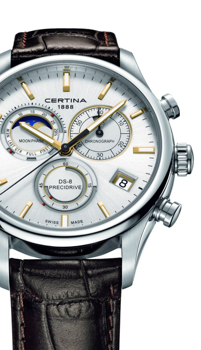 Certina Chronographe DS-8 Phase de Lune (silver dial, ref. C033.450.16.031.00, front view)