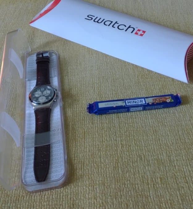 Swatch Irony Browned Quartz Chronograph (Ref. YVS400, plastic box and paper envelope, Swiss chocolate bar not included)