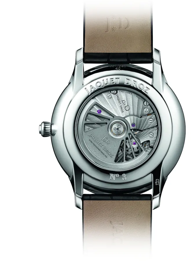 Jaquet Droz Grande Heure Minute Quantieme (sapphire back)