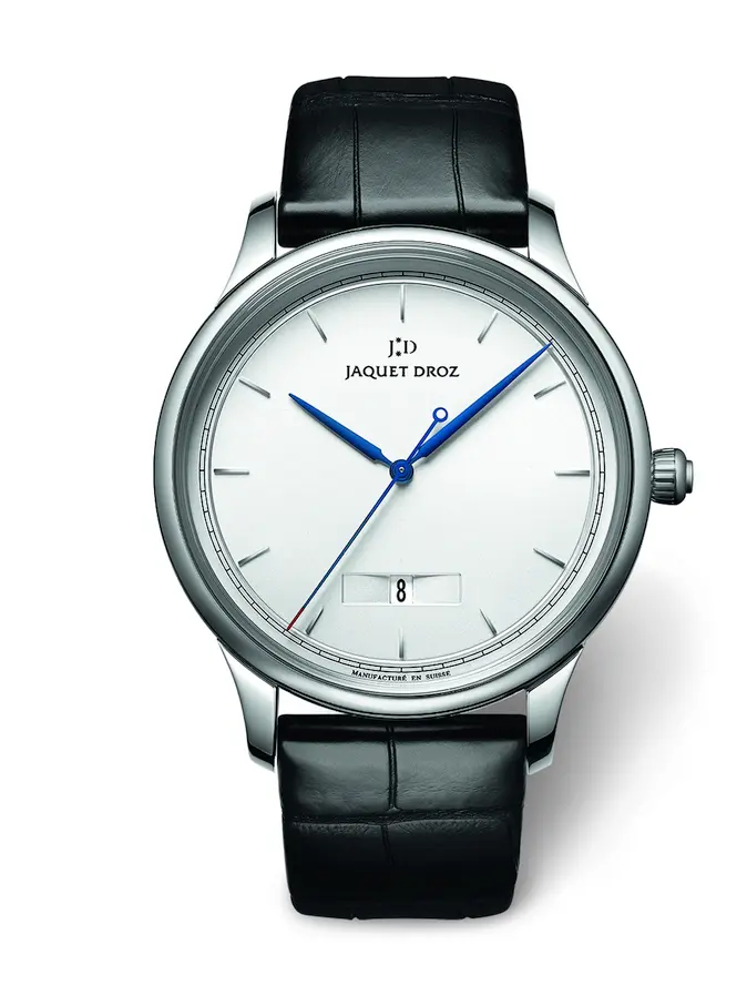 Jaquet Droz Grande Heure Minute Quantieme (silver opaline dial)