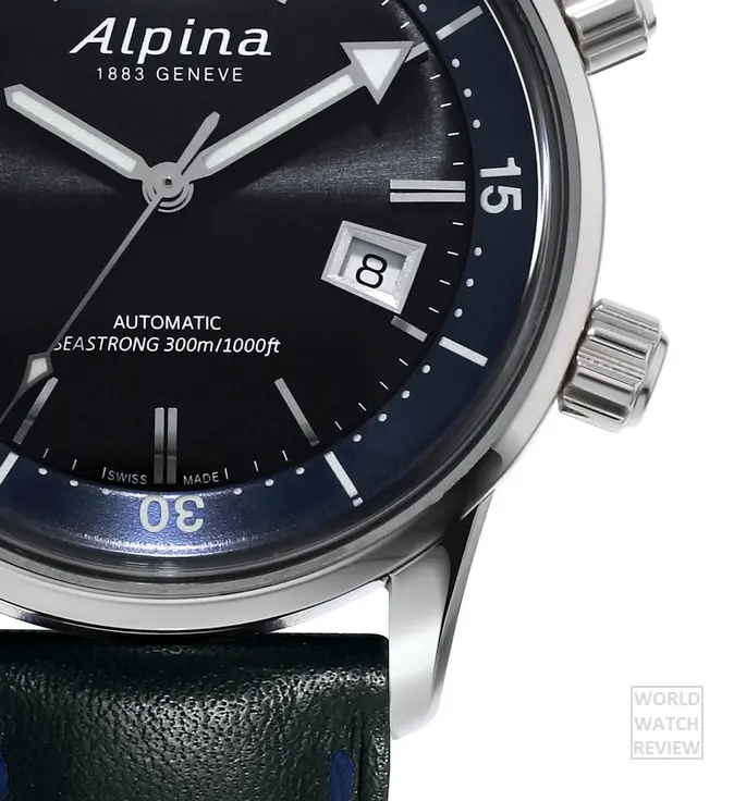 Alpina Seastrong Diver Heritage (refs. AL-525S4H6 & AL-525G4H6, black dial, detail)