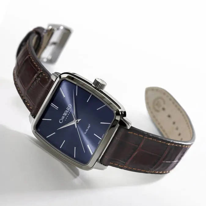 Chr. Ward C5 Malvern Slimline Square Hand-Wound (brown leather strap)