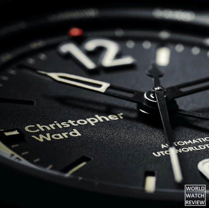 Christopher Ward C8 UTC Worldtimer in matte black DLC steel (dial)