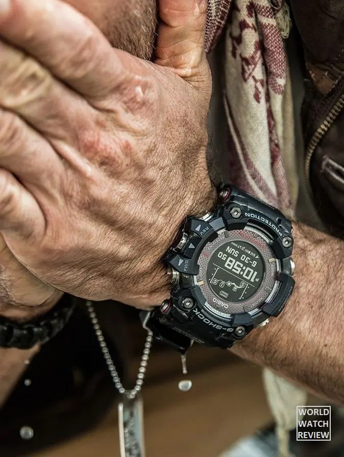 Casio G-Shock Rangeman (GPR-B1000-1 / 1B, wrist shot photo, close up)